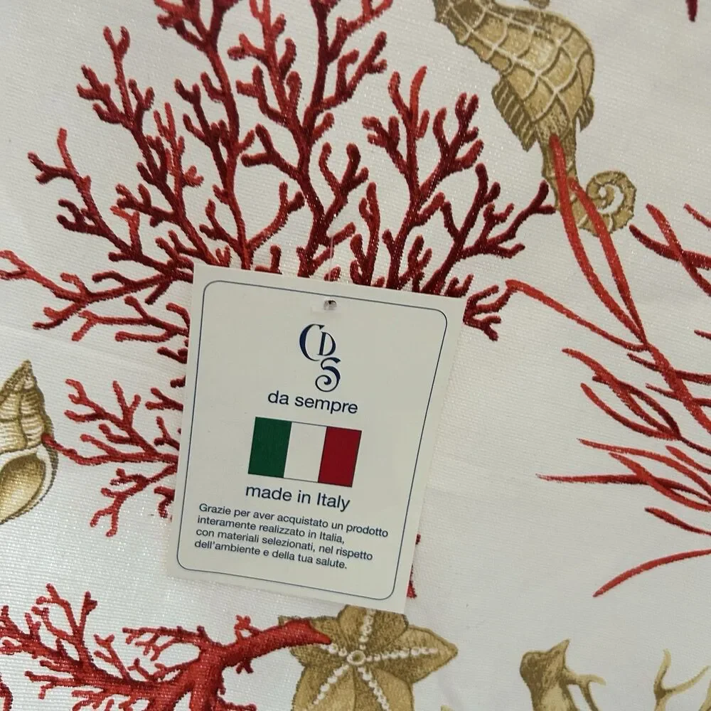 Italian Round Tablecloth 70” Ocean Beach Graphic Boho Tropical Coastal Nautical